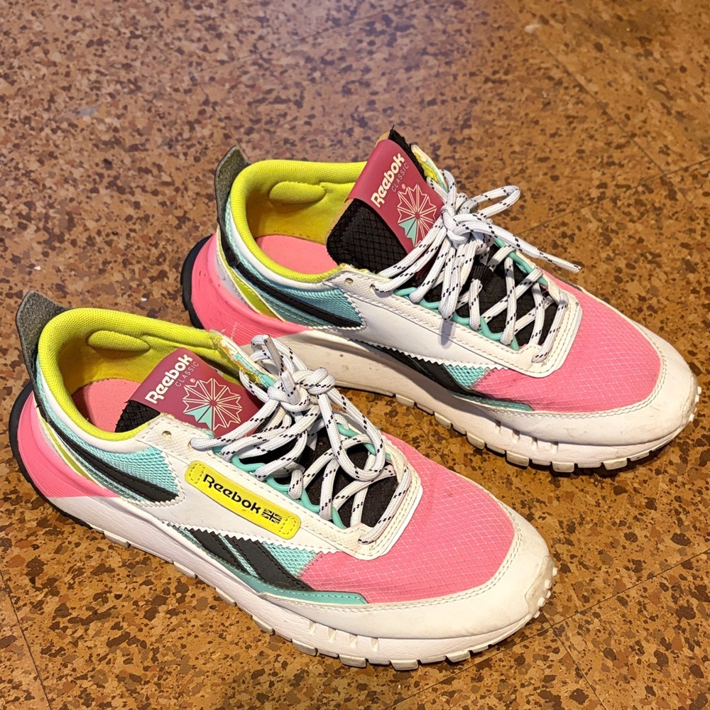 Reebok Pink, Teal & Yellow Retro Runner Sneakers